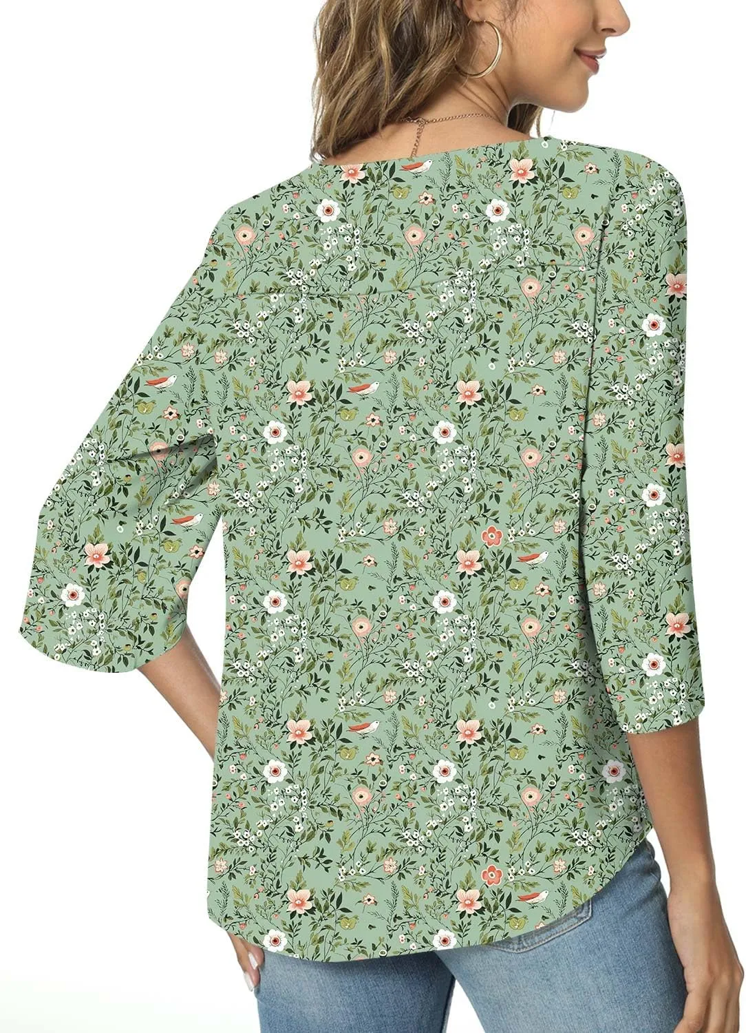 TAOHUADAO Womens 2025 Summer 3/4 Sleeve Tunic Tops Chiffon Work Blouse V-Neck Dressy Casual Shirt