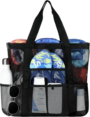Tavaleu Mesh Beach Bag - Large Beach Tote with Multi Functional Pockets for Family Travel/Vacation