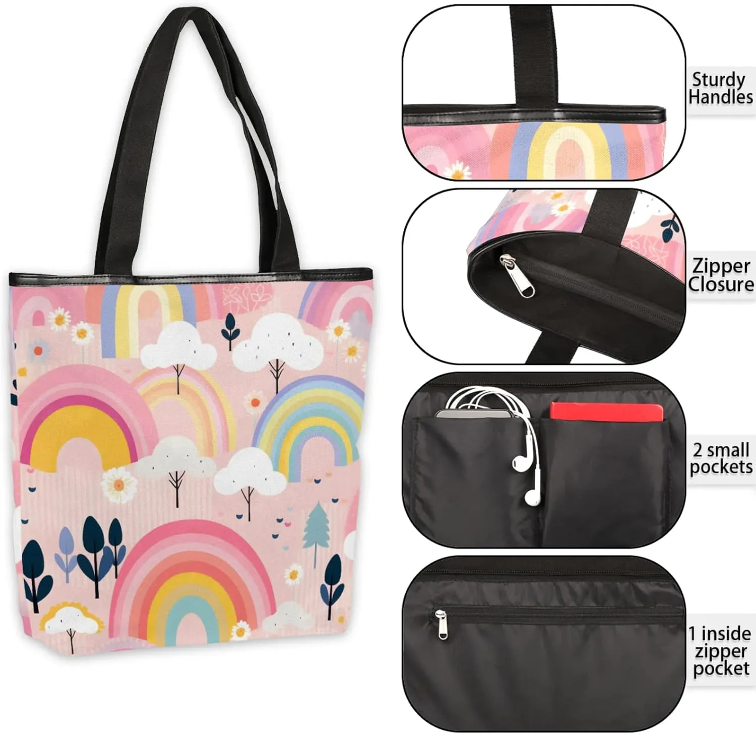 Tavisto Canvas Tote Bag Large Capacity Casual Shoulder Bag Handbag Beach Bag