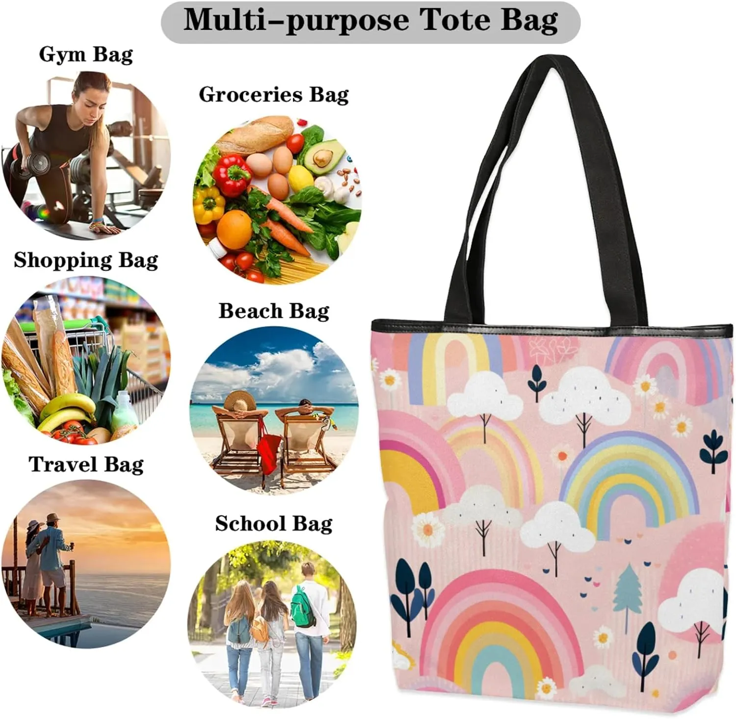 Tavisto Canvas Tote Bag Large Capacity Casual Shoulder Bag Handbag Beach Bag