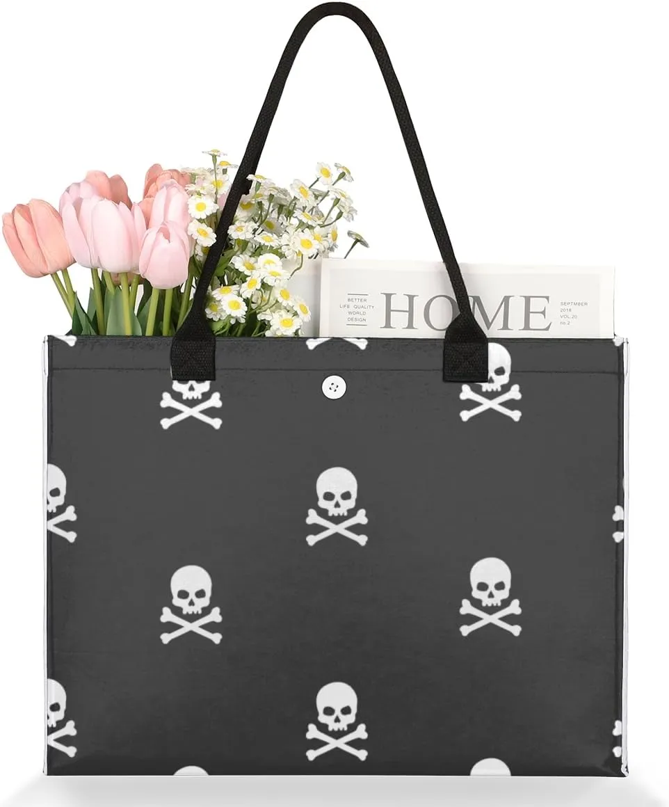 Tavisto White Black Skull Cute Tote Bag with Pockets - Versatile and Spacious Tote Bag for Women