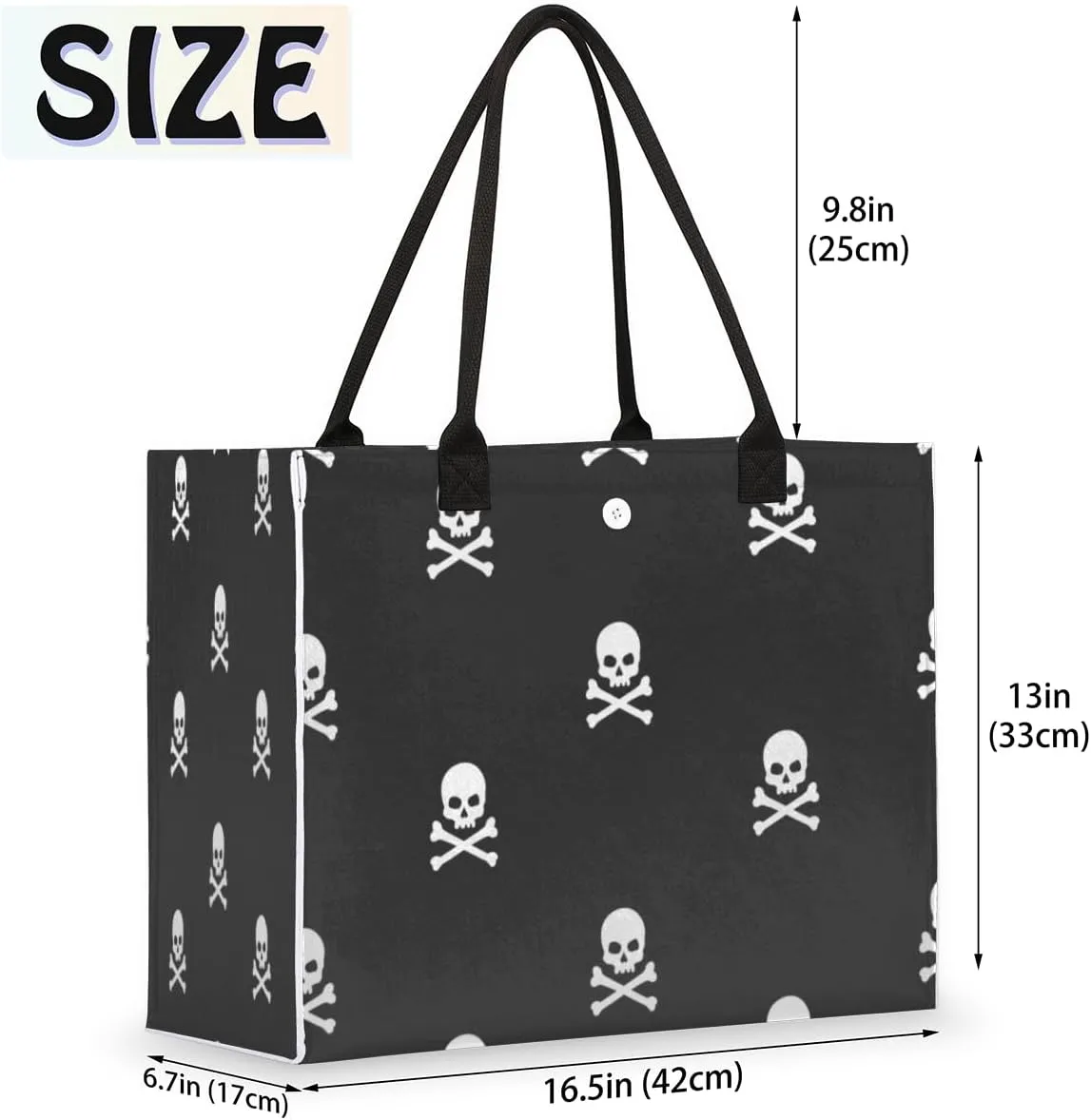 Tavisto White Black Skull Cute Tote Bag with Pockets - Versatile and Spacious Tote Bag for Women