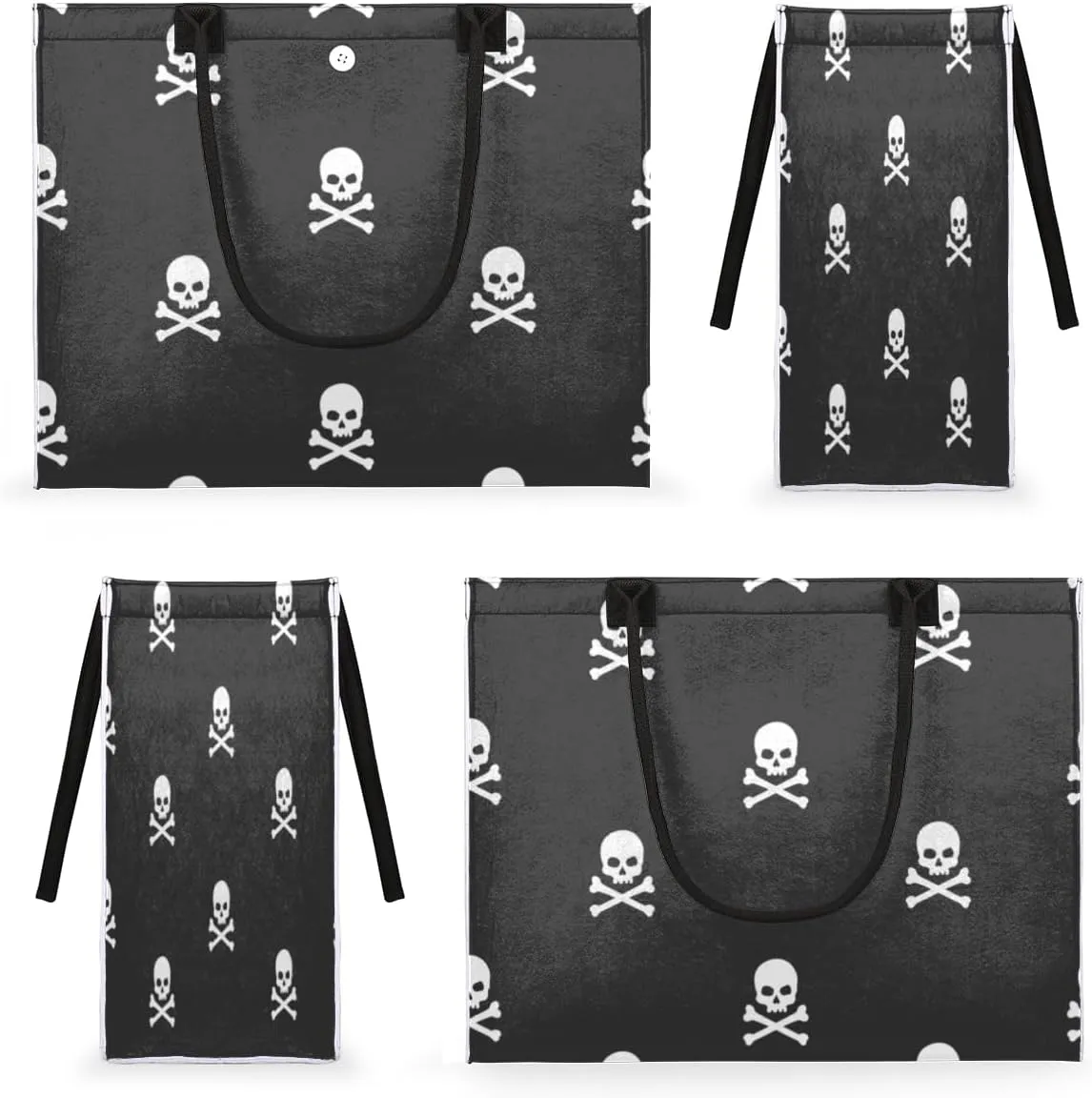 Tavisto White Black Skull Cute Tote Bag with Pockets - Versatile and Spacious Tote Bag for Women