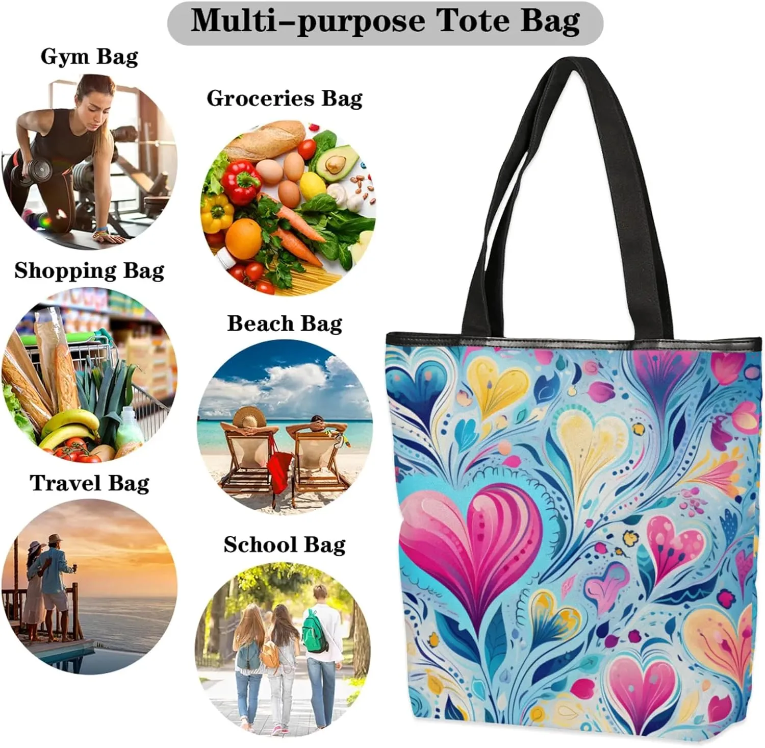 Tavisto Women’s Canvas Tote Bag with Zipper, Large Capacity Beach Bag Book Tote Reusable Grocery Bag with Inner Pocket