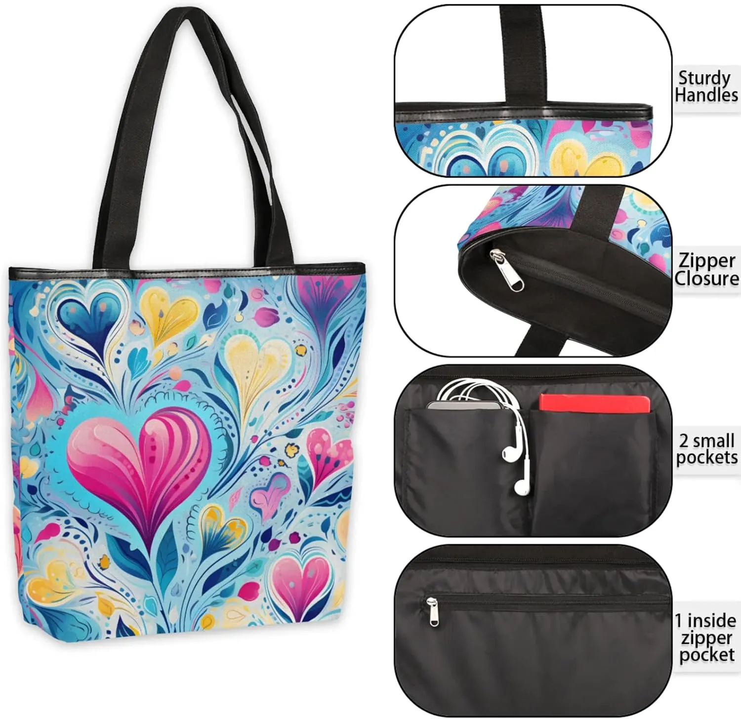 Tavisto Women’s Canvas Tote Bag with Zipper, Large Capacity Beach Bag Book Tote Reusable Grocery Bag with Inner Pocket