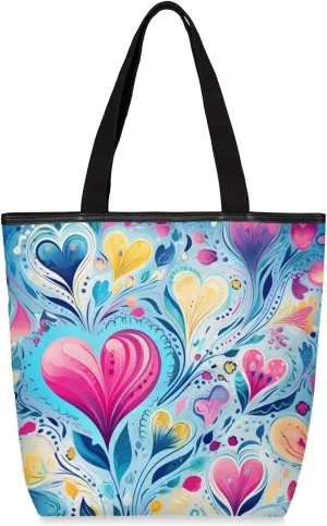 Tavisto Women’s Canvas Tote Bag with Zipper, Large Capacity Beach Bag Book Tote Reusable Grocery Bag with Inner Pocket