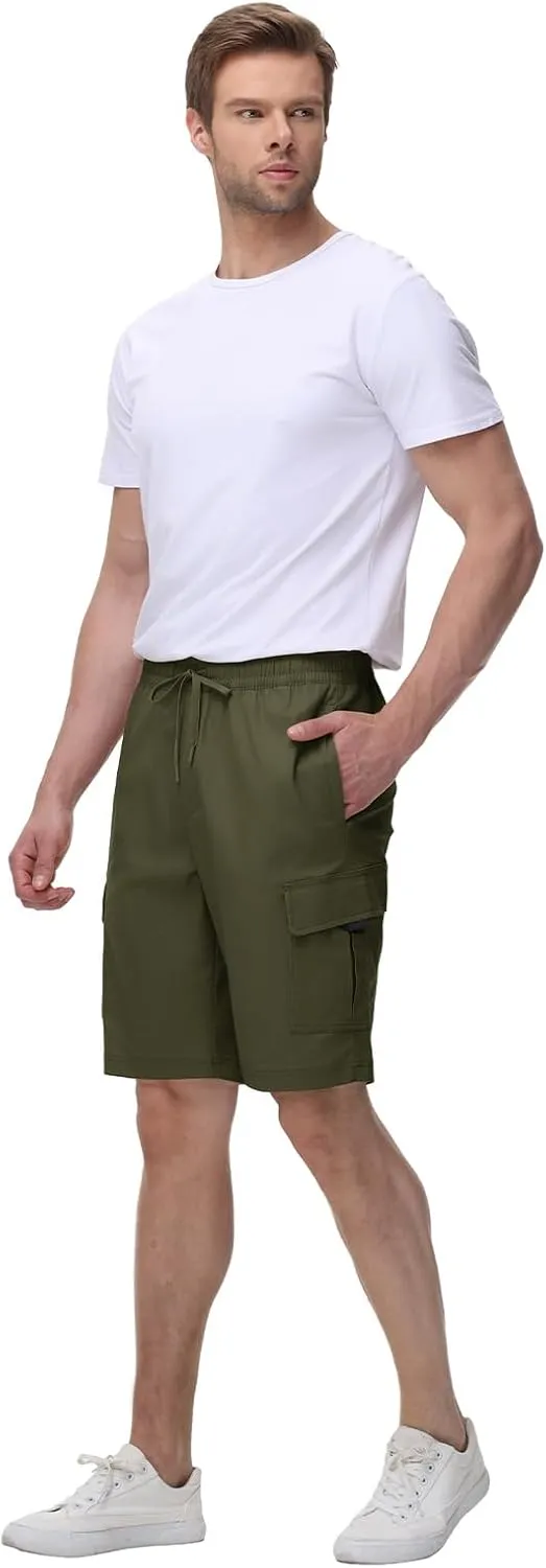 TBMPOY Men's Cargo Shorts Casual Work Cotton Drawstring Elastic Waist Stretch Summer Short for Men with 5 Pockets