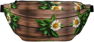Teal Flower on Plank Fanny Pack Crossbody Sling Bag â€“ Zipper Pockets for Travel, Hiking, Cycling, Workouts, and Everyday Use