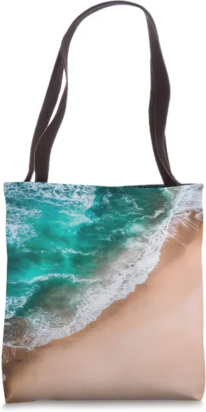 Teal Ocean Water Sandy Beach Shoreline Tote Bag