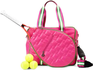 Tennis Bag - Quilted Tennis Racket Tote Bag for Women - Shoulder Tennis Bags for 2 Racquet - Pink, Black & Blue