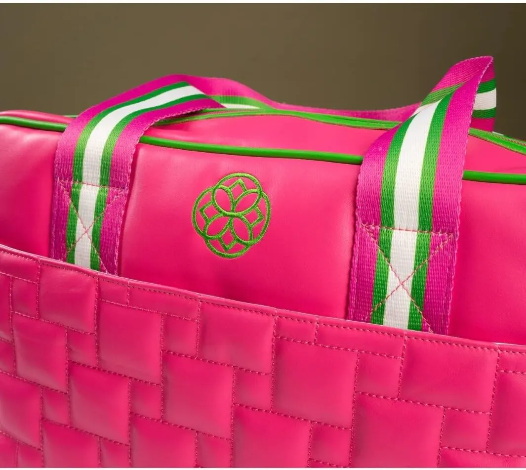 Tennis Bag - Quilted Tennis Racket Tote Bag for Women - Shoulder Tennis Bags for 2 Racquet - Pink, Black & Blue