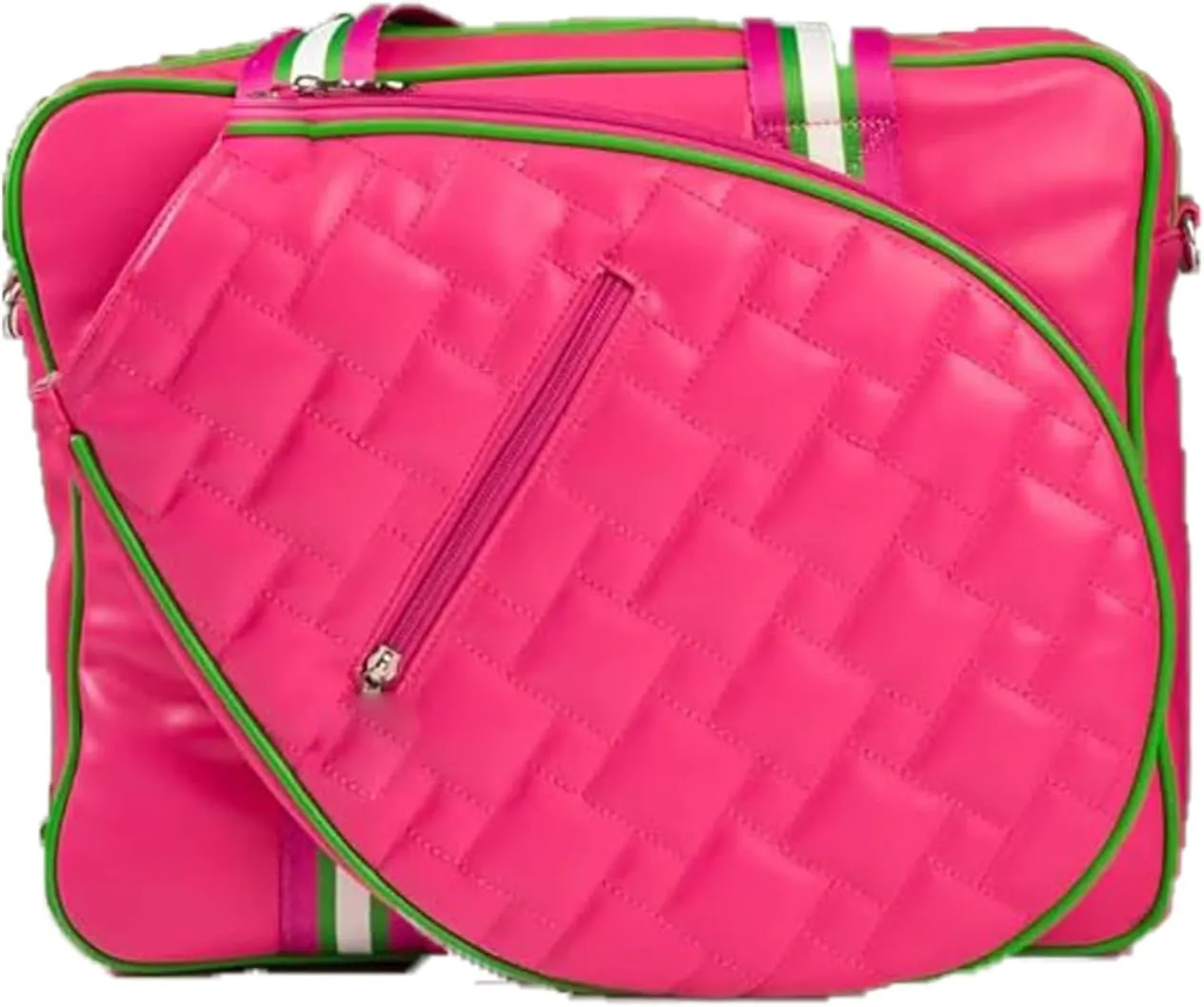Tennis Bag - Quilted Tennis Racket Tote Bag for Women - Shoulder Tennis Bags for 2 Racquet - Pink, Black & Blue