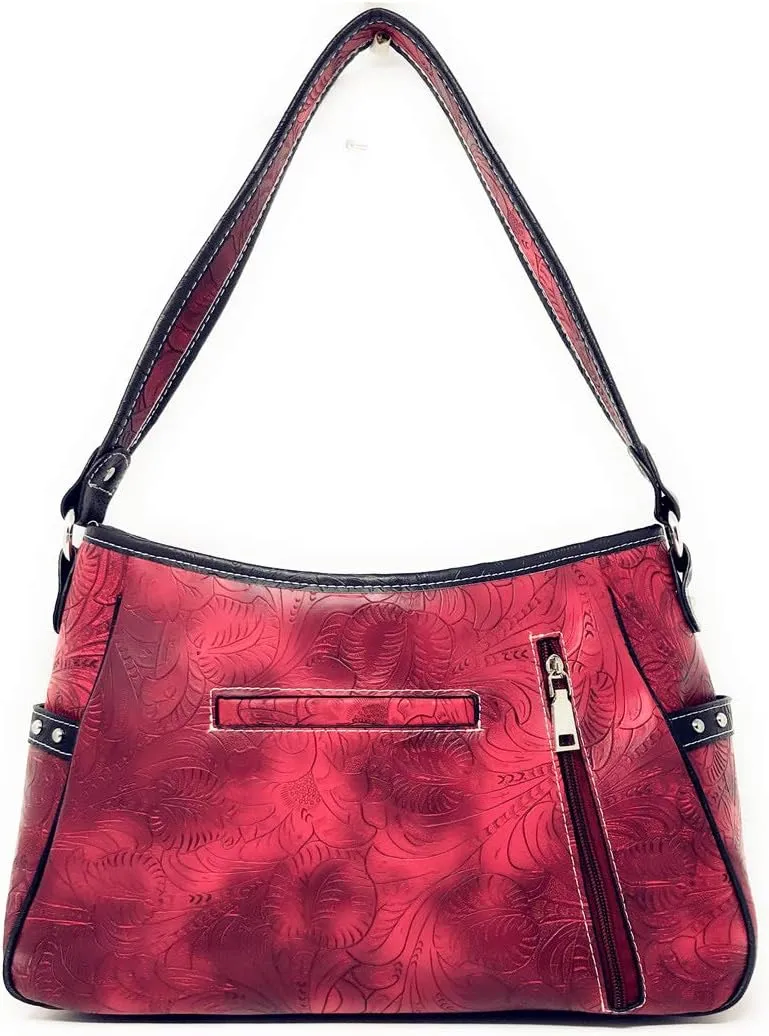 Texas West Western Tooled Leather Laser Cut Concealed Carry Feather Country Shoulder Handbag Wallet in 4 colors