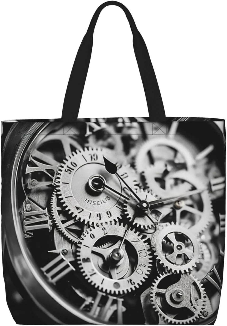 The Clocks Theme Gears print Large capacity zipper shoulder convenience bag tote bag Gift travel shopping bag