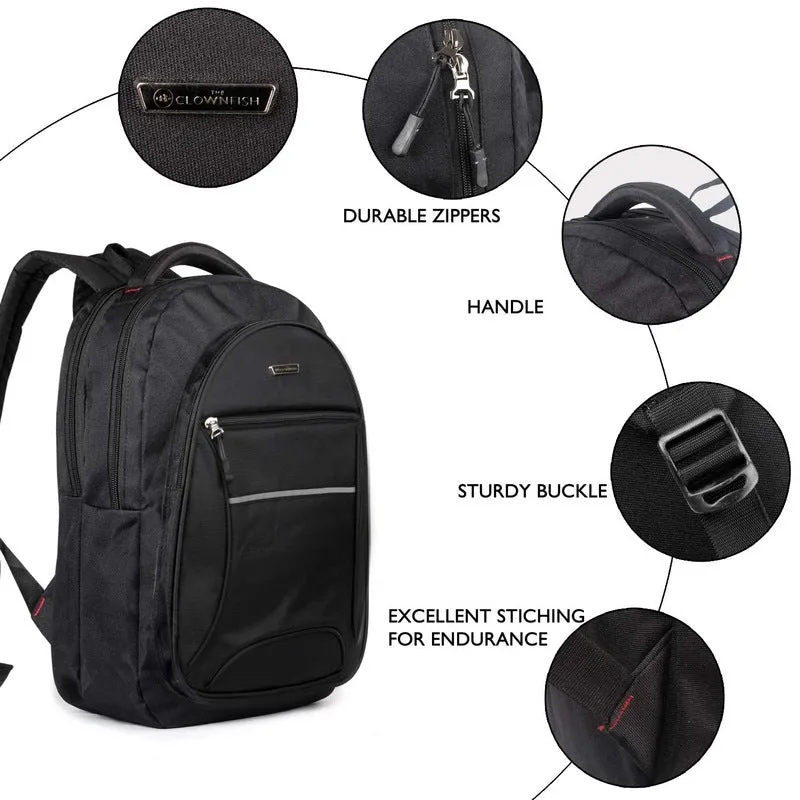THE CLOWNFISH Persuader 27 Litre Black Backpack - Water Resistant, Padded | 3 Compartments | Black