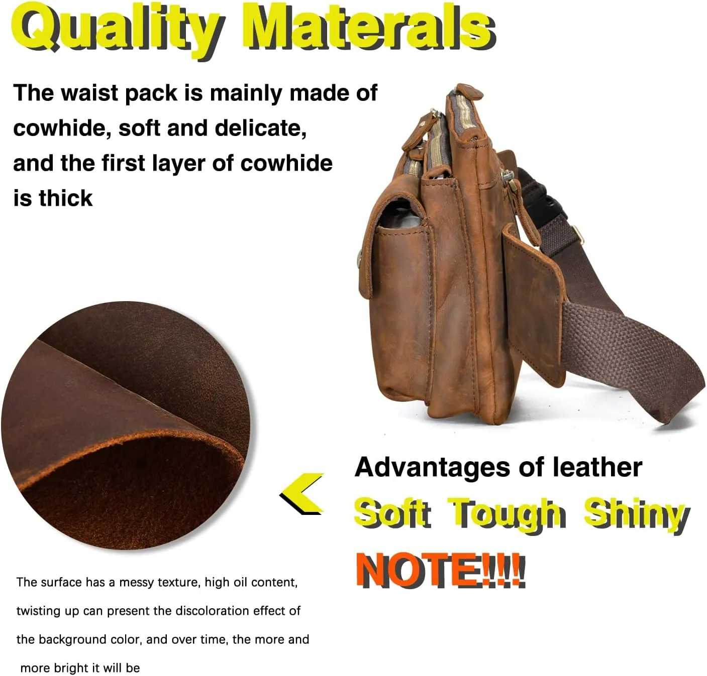 Thick Crazy Horse Leather Hiking Riding Travel Outdoor Belt Bag Fanny Waist Pack Small Phone Pouch For Men Women 380 (386 Brown)