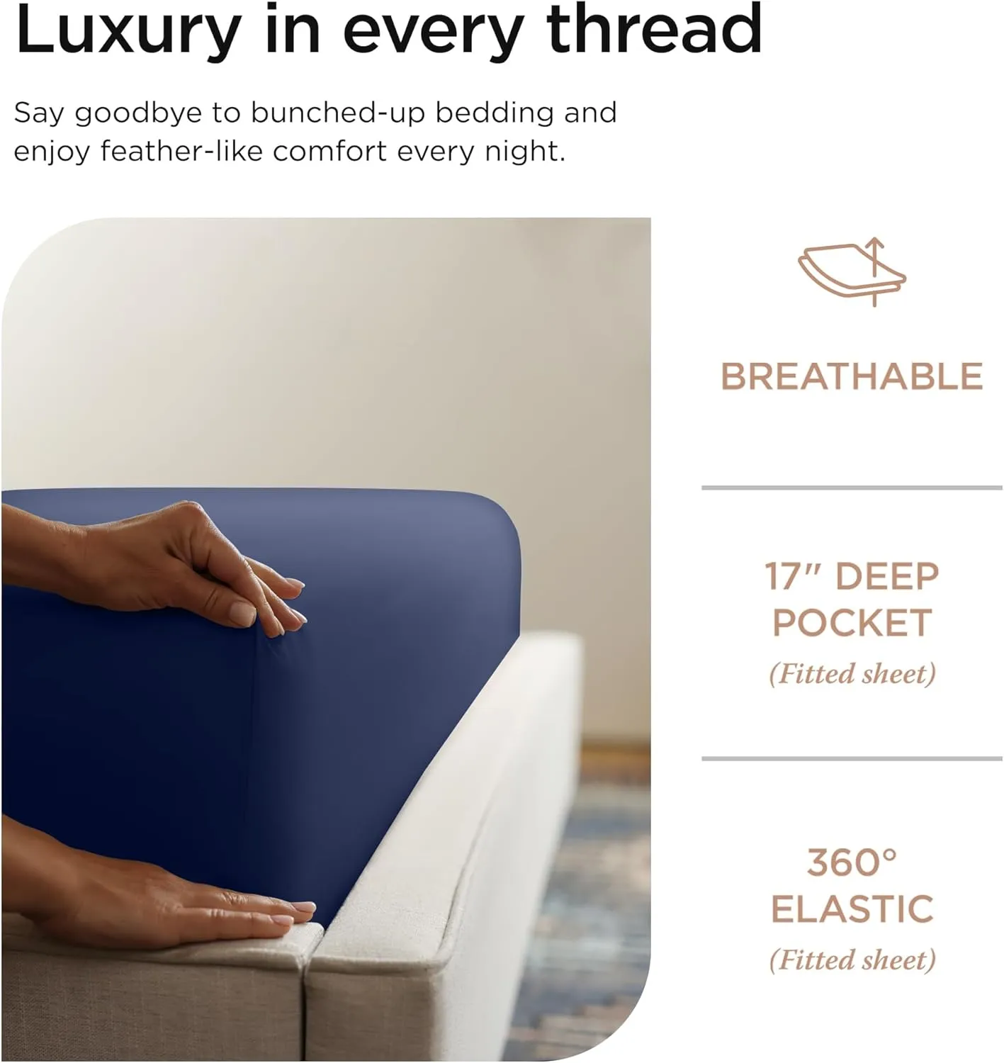 Threadmill American Supima King Size Cotton Sheets, 1000 Thread Count, 4 Piece Luxury Bed Sheets for King Mattress, 5 Star Hotel Quality Sheets with Elasticized Extra Deep Pocket, Folkstone Blue