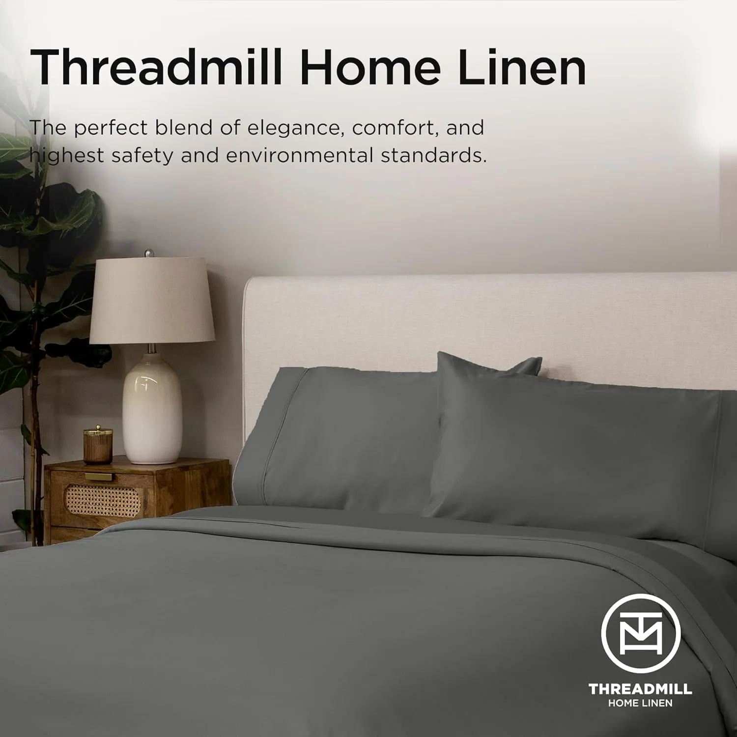 Threadmill Certified 100% American Supima Cotton Sheets, Queen Sheet Set, 1000 Thread Count, 4 Piece Luxury Bedding Set, Hotel Quality Sateen Weave, Dark Grey BedSheets with Elasticized Deep Pocket