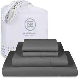 Threadmill Certified 100% American Supima Cotton Sheets, Queen Sheet Set, 1000 Thread Count, 4 Piece Luxury Bedding Set, Hotel Quality Sateen Weave, Dark Grey BedSheets with Elasticized Deep Pocket