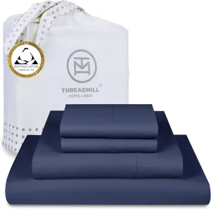 Threadmill Egyptian Cotton Sheets for King Size Bed | 100% Certified Egyptian Cotton for King Mattress| Snug Fit Elastic Deep Pocket Bed Sheets | Breathable Solid Sateen Sheets | Folkstone Blue
