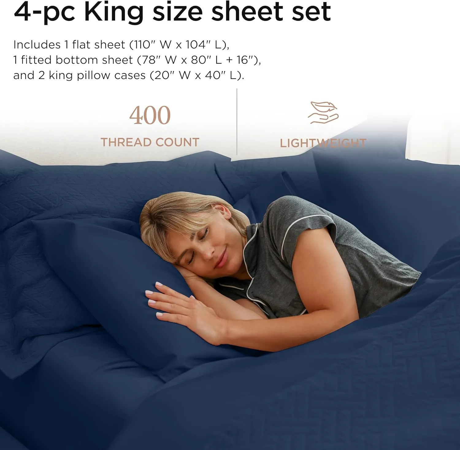 Threadmill Egyptian Cotton Sheets for King Size Bed | 100% Certified Egyptian Cotton for King Mattress| Snug Fit Elastic Deep Pocket Bed Sheets | Breathable Solid Sateen Sheets | Folkstone Blue