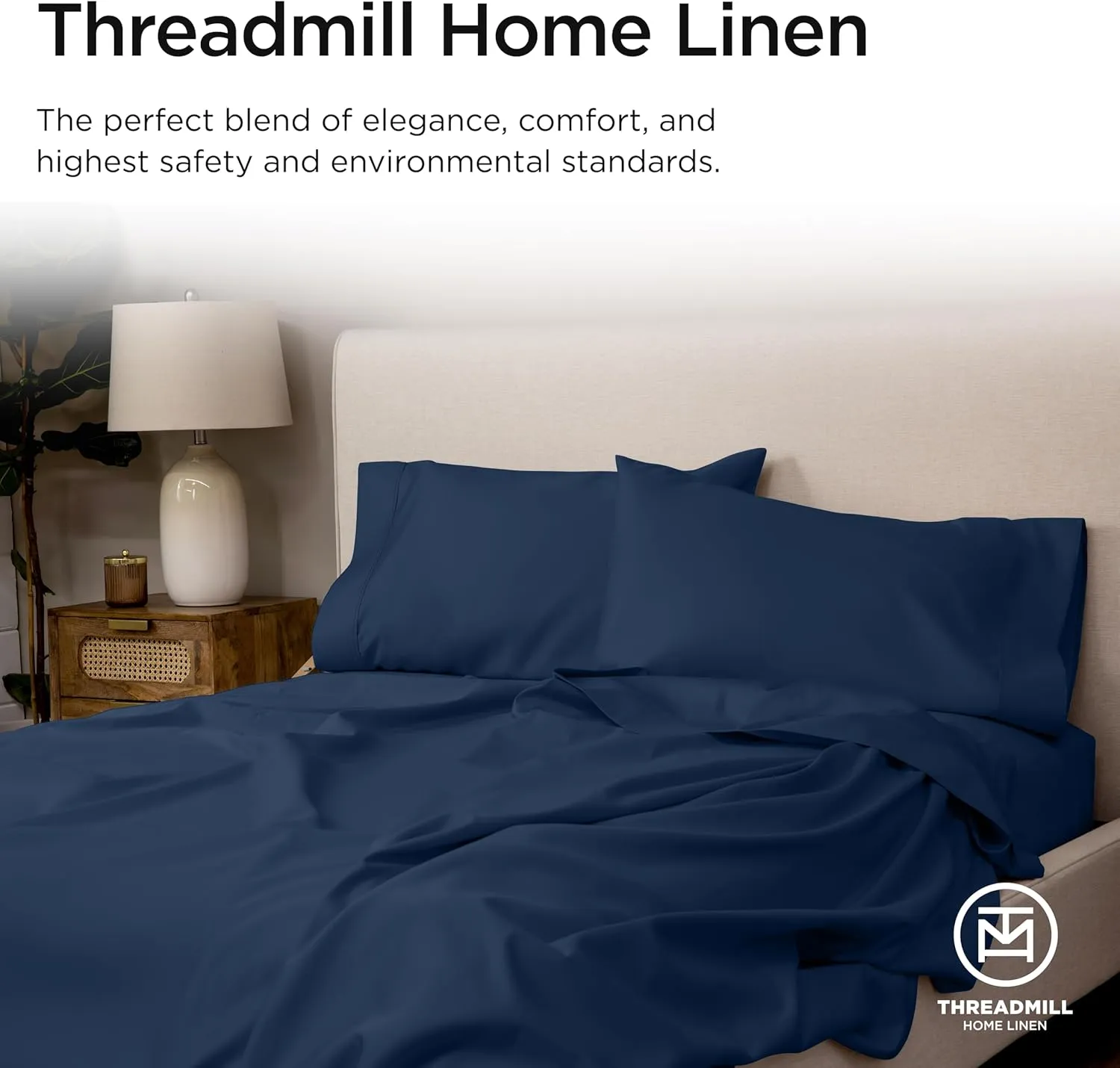 Threadmill Egyptian Cotton Sheets for King Size Bed | 100% Certified Egyptian Cotton for King Mattress| Snug Fit Elastic Deep Pocket Bed Sheets | Breathable Solid Sateen Sheets | Folkstone Blue