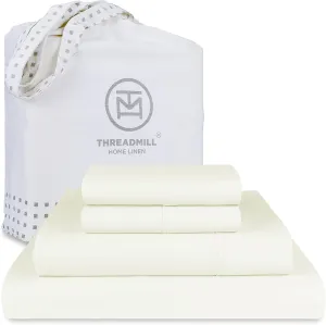 Threadmill Supima Cotton Sheets - California King, 1000 Thread Count, 4 Pc Luxury Set, Ivory with Deep Pocket