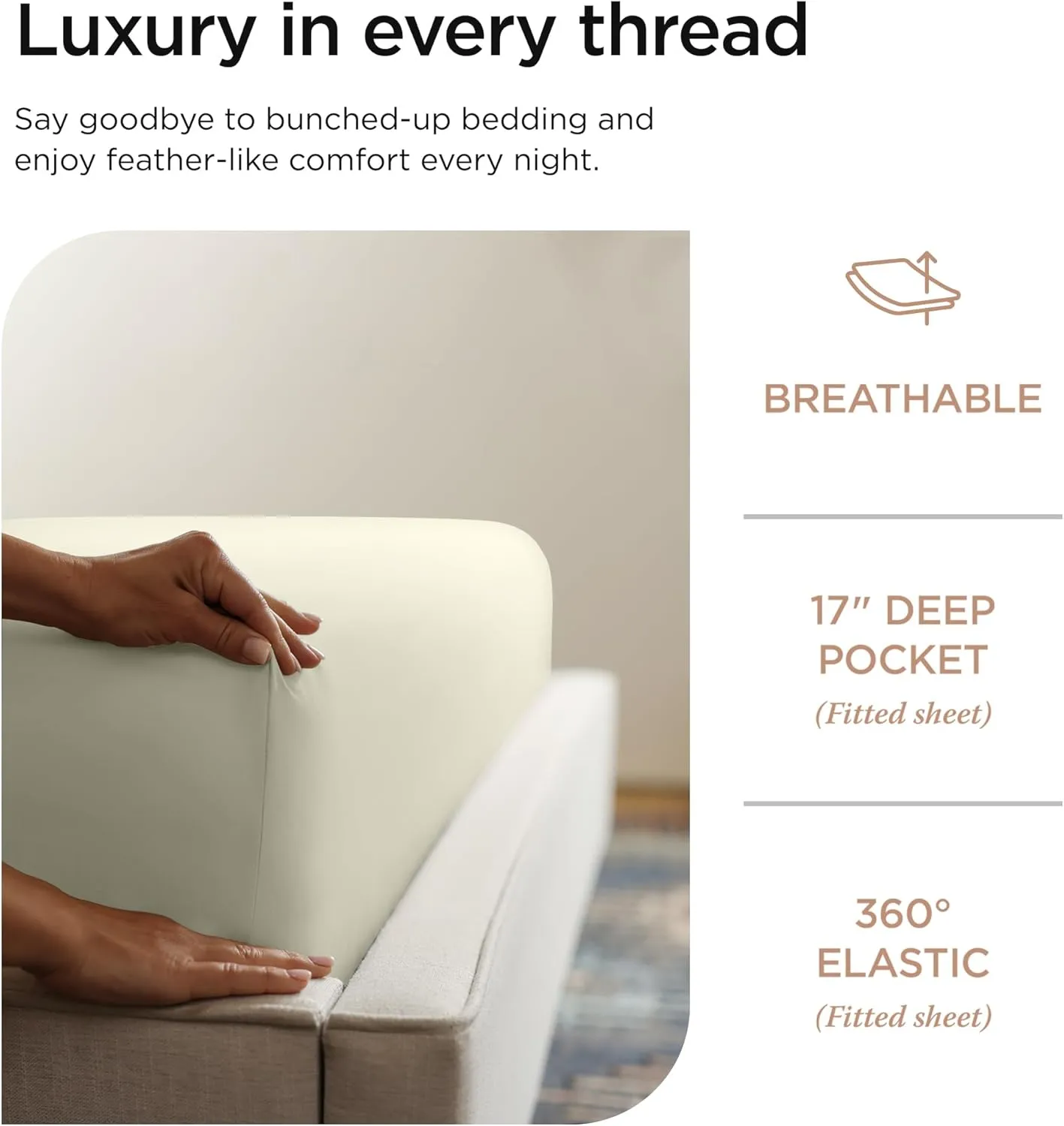 Threadmill Supima Cotton Sheets - California King, 1000 Thread Count, 4 Pc Luxury Set, Ivory with Deep Pocket