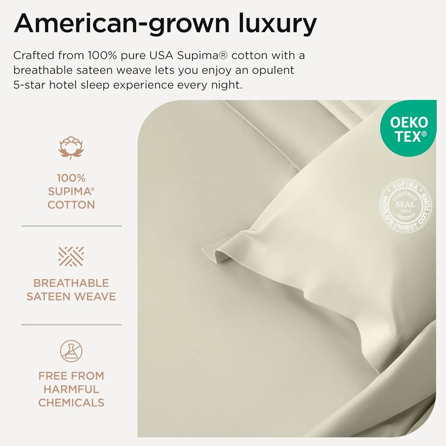Threadmill Supima Cotton Sheets - California King, 1000 Thread Count, 4 Pc Luxury Set, Ivory with Deep Pocket
