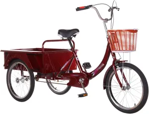 Three Wheel Bike, 20inch Three Wheel Cruiser Bike Shock-Absorbing Seat Adult Tricycle with Shopping Basket for Seniors Women Men Cycling Pedalling