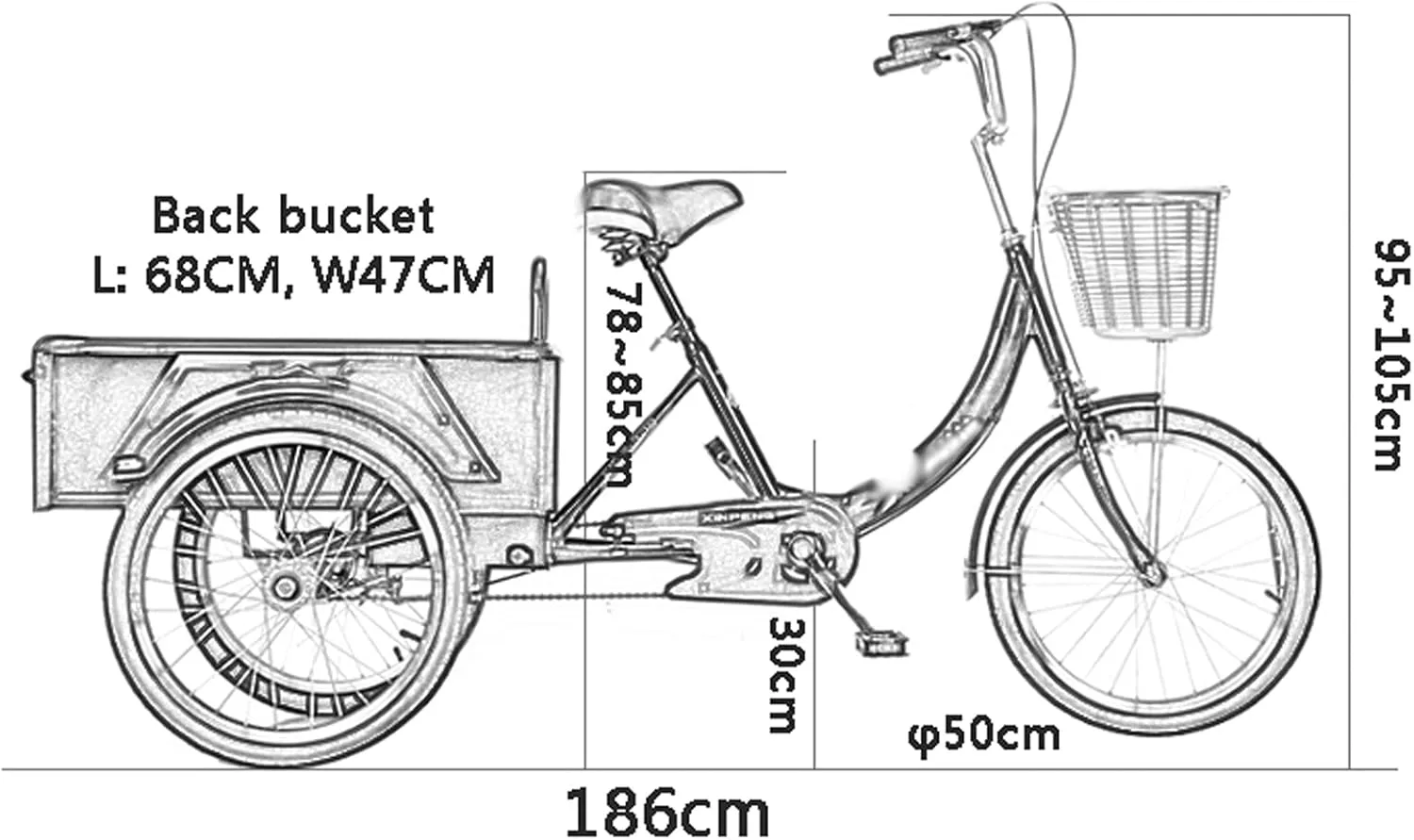 Three Wheel Bike, 20inch Three Wheel Cruiser Bike Shock-Absorbing Seat Adult Tricycle with Shopping Basket for Seniors Women Men Cycling Pedalling