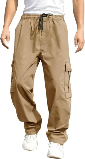THWEI Mens Cargo Pants Casual Baggy Drawstring Loose Fit Hip Hop Pants with Pockets