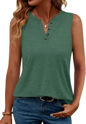 TICTICMIMI Women's V Neck Sleeveless Shirts Summer Button Tank Tops