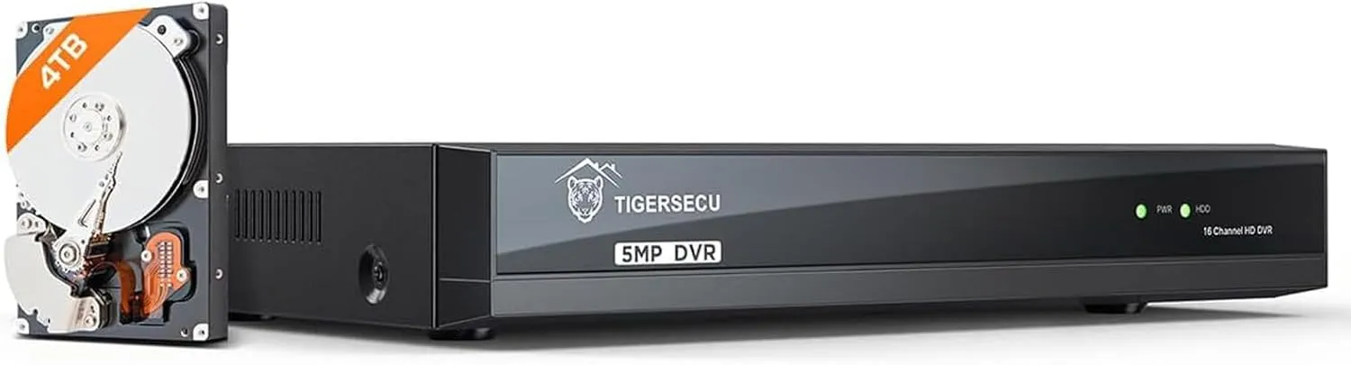 TIGERSECU Ultra HD 5MP 16   16 Channel Hybrid Security DVR/NVR with 4TB Hard Drive, Expandable to 32 Cameras, 6-in-1 Home Surveillance Recorder for 16 TVI, AHD, CVI, CVBS, RS485 PTZ and 16 IP Cameras