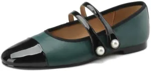 TinaCus Handmade Women's Leather Round Toe Mary Jane Shoes Cap-Toe Double Strap Flats Shoes