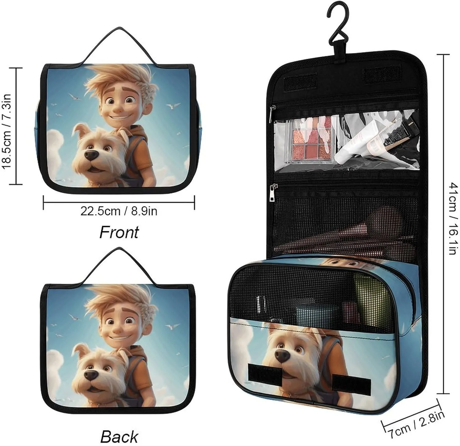 Toiletry Bag for Women Travel Cosmetic Bag Boy And Puppy Large Makeup Bag Hanging Cosmetic Organizer for Toiletries Accessories 3 In 1 Container
