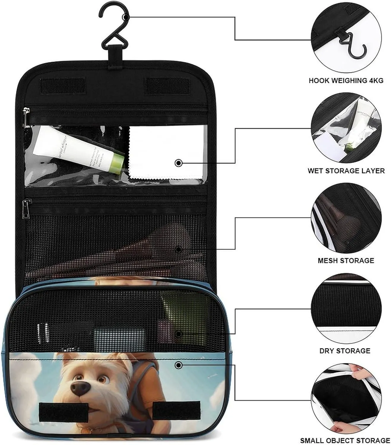 Toiletry Bag for Women Travel Cosmetic Bag Boy And Puppy Large Makeup Bag Hanging Cosmetic Organizer for Toiletries Accessories 3 In 1 Container