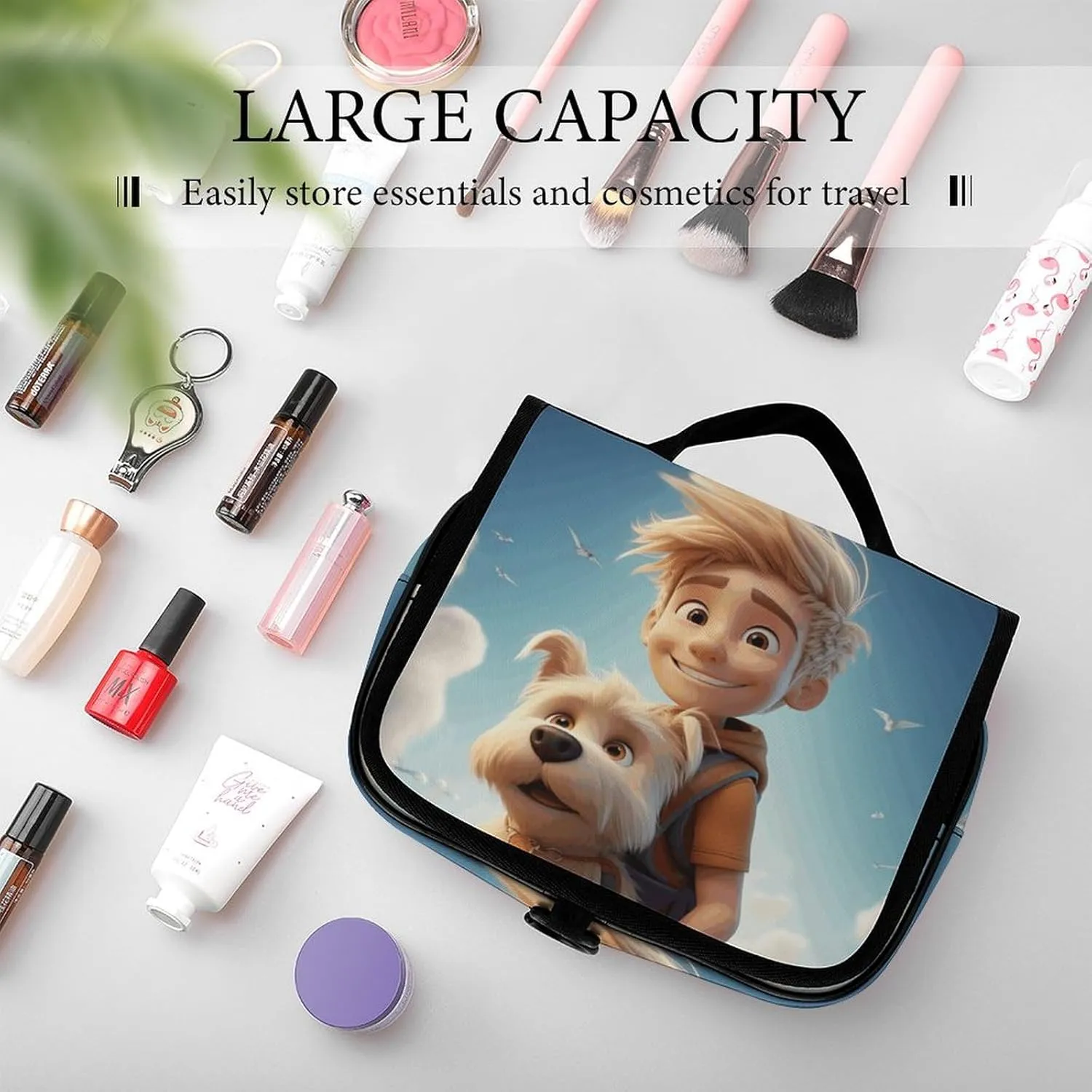 Toiletry Bag for Women Travel Cosmetic Bag Boy And Puppy Large Makeup Bag Hanging Cosmetic Organizer for Toiletries Accessories 3 In 1 Container