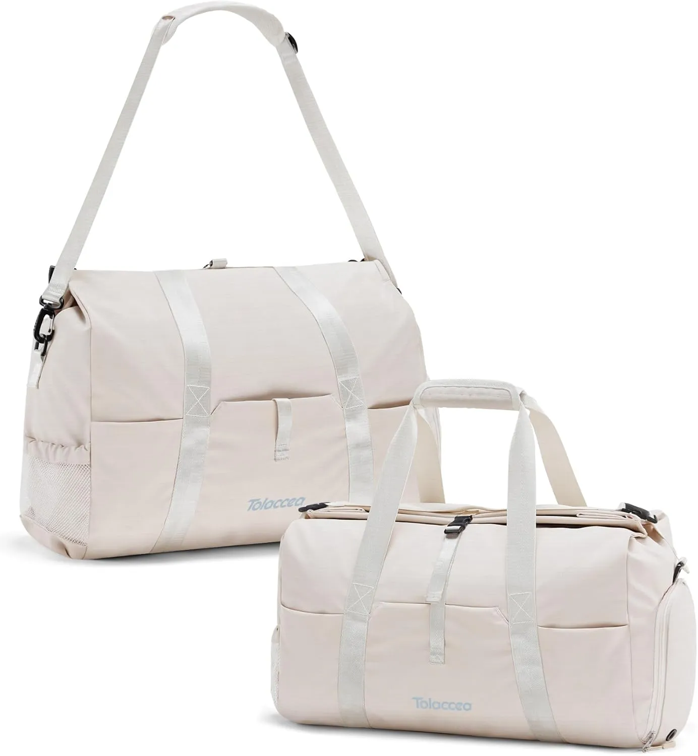 Tolaccea Gym Duffel Bag for Women, Travel Bags Foldable Sports Duffle with Shoe Compartment & Wet Pocket, Lightweight & Water-Resistant, Perfect for Workout, Weekender Overnight & Carry-On Expandable