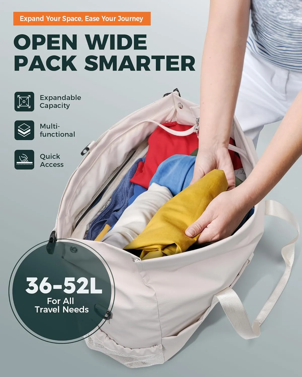 Tolaccea Gym Duffel Bag for Women, Travel Bags Foldable Sports Duffle with Shoe Compartment & Wet Pocket, Lightweight & Water-Resistant, Perfect for Workout, Weekender Overnight & Carry-On Expandable