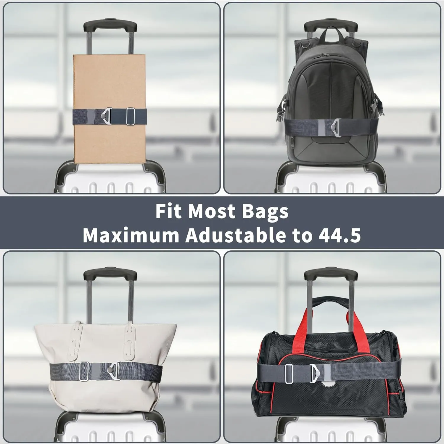 TOOVREN 2-in-1 Travel Belt for Luggage Straps Add a Bag Bungees Suitcase Luggage Strap Over Handle Suitcases Belt for Carry On Bag Adjustable Backpack Attachment Airport Travel Accessories Gray
