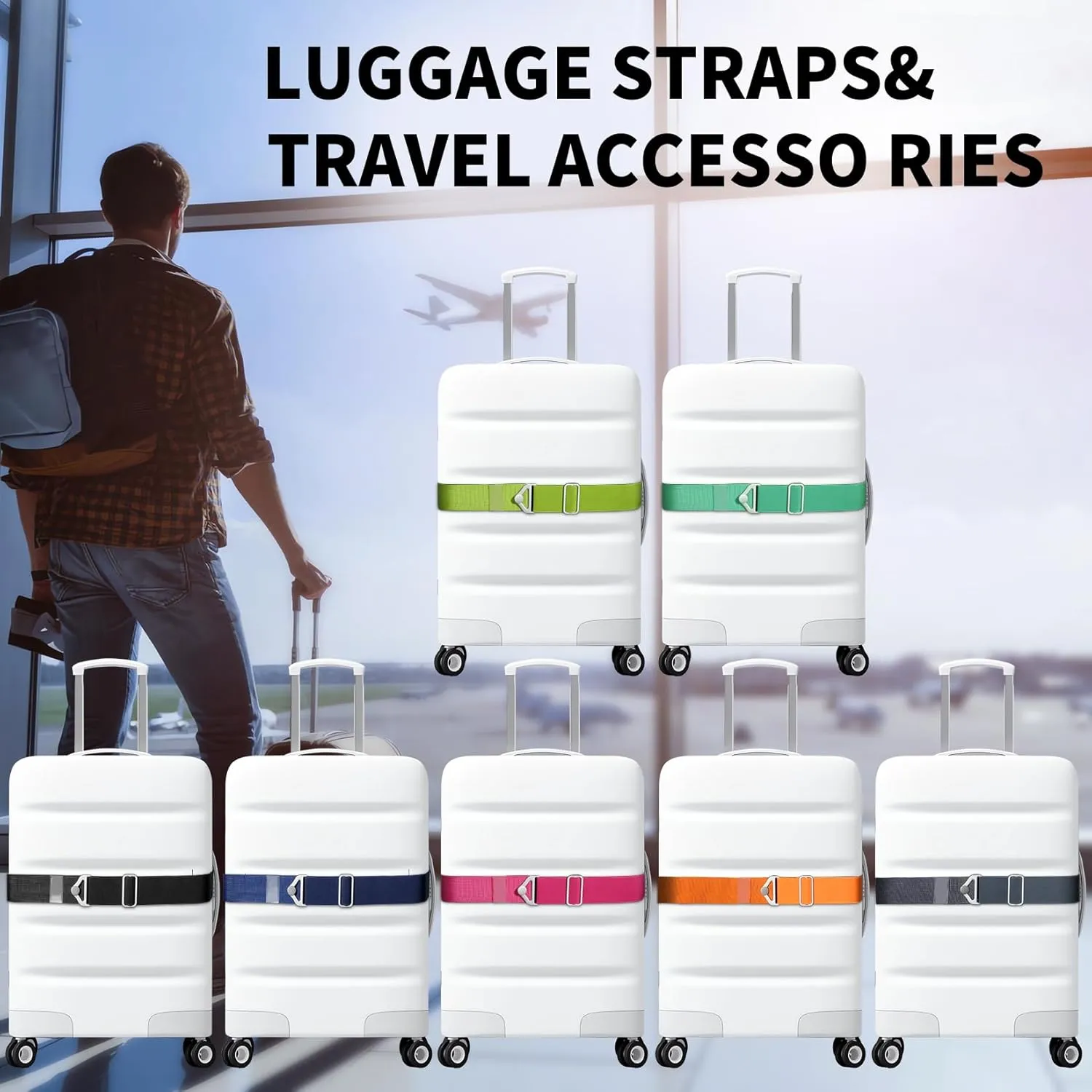 TOOVREN 2-in-1 Travel Belt for Luggage Straps Add a Bag Bungees Suitcase Luggage Strap Over Handle Suitcases Belt for Carry On Bag Adjustable Backpack Attachment Airport Travel Accessories Gray