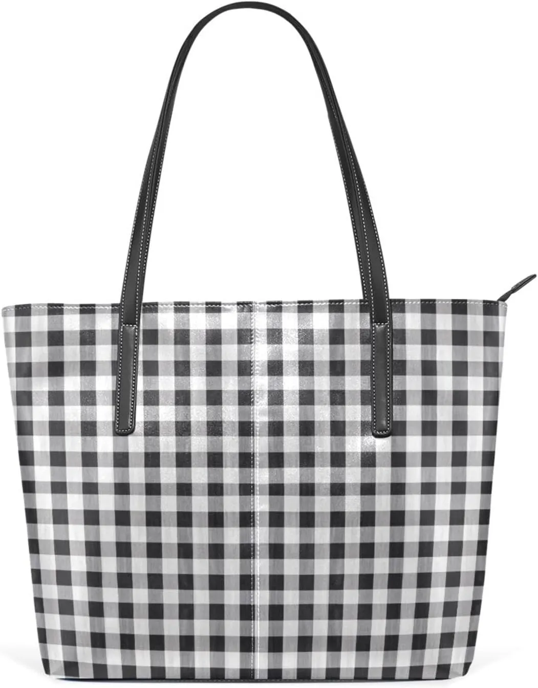 Top Handle Bag for Women Black Grey White Plaid Cute Vegan Leather Lady Purse Shoulder Bag Travel Satchel Gym Beach Tote with Zipper Weekender Handbag