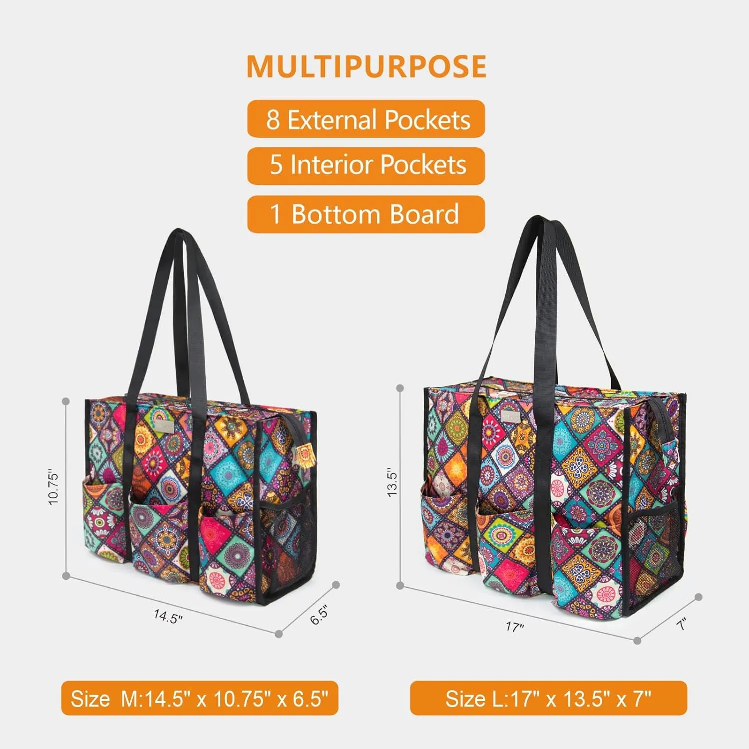 TOPDesign Utility Water Resistant Tote Bag with 13 Pockets, Top Zipper Closure & Thick Bottom Support, for Working Women