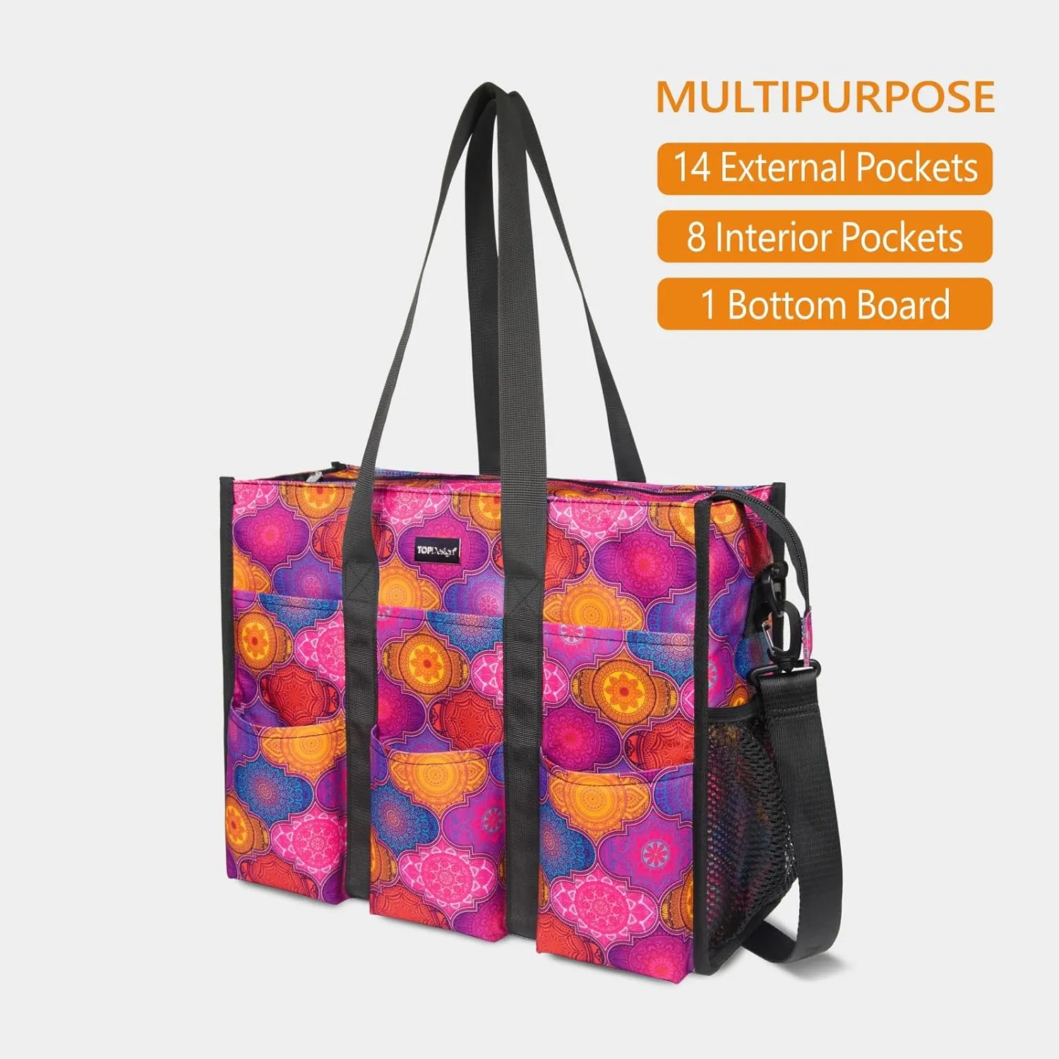 TOPDesign Utility Water Resistant Tote Bag with 22 Pockets, Top Zipper Closure & Thick Bottom Support, for Working Women