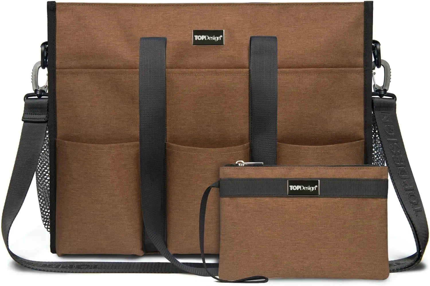 TOPDesign Utility Water Resistant Tote Bag with 22 Pockets, Top Zipper Closure & Thick Bottom Support, for Working Women