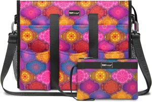 TOPDesign Utility Water Resistant Tote Bag with 22 Pockets, Top Zipper Closure & Thick Bottom Support, for Working Women
