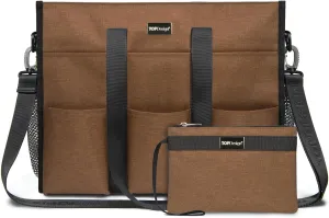 TOPDesign Utility Water Resistant Tote Bag with 22 Pockets, Top Zipper Closure & Thick Bottom Support, for Working Women