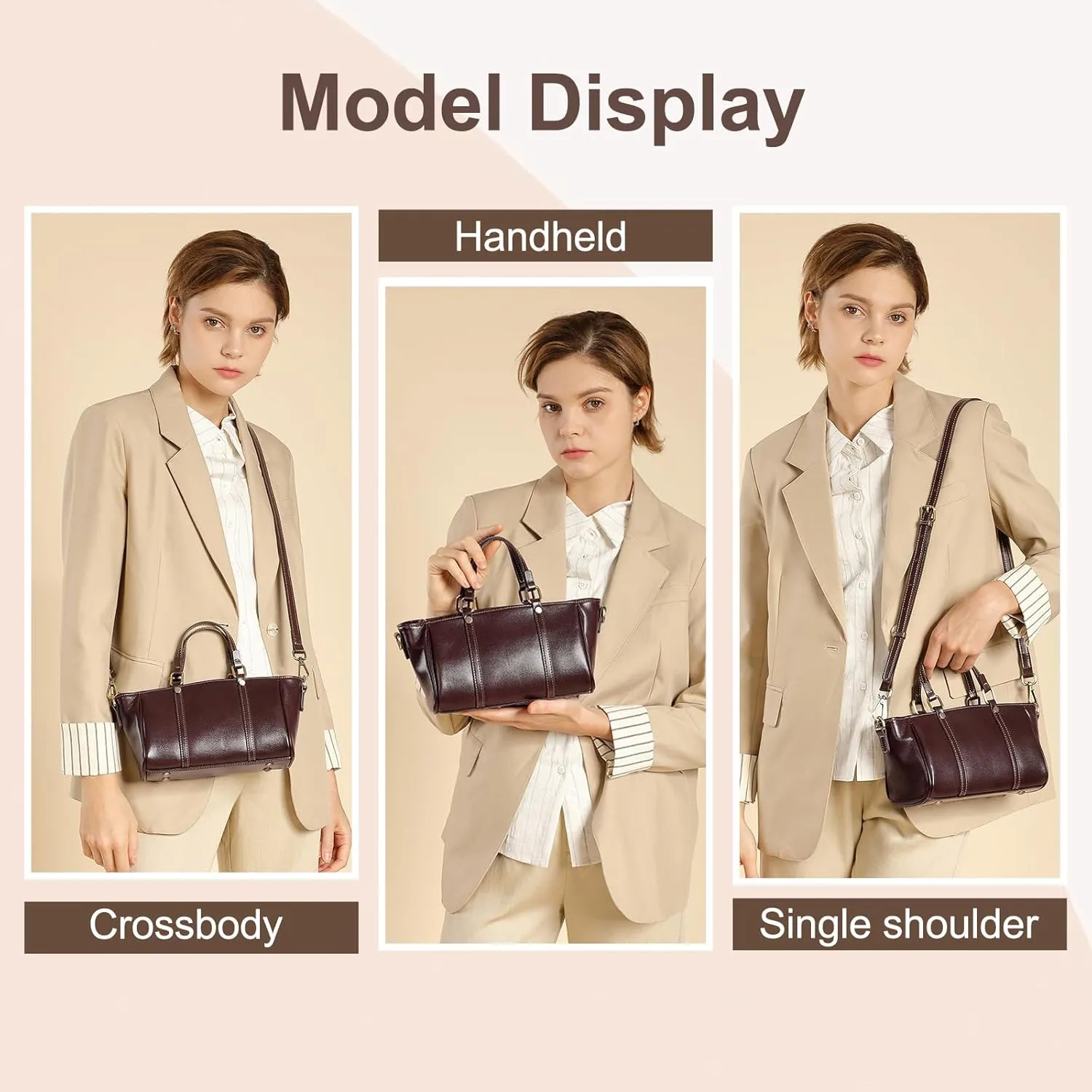 Tote Bag for Women, Genuine Leather Crossbody Handbag Purse, Satchel Designer Shoulder with 2 Shoulder Straps
