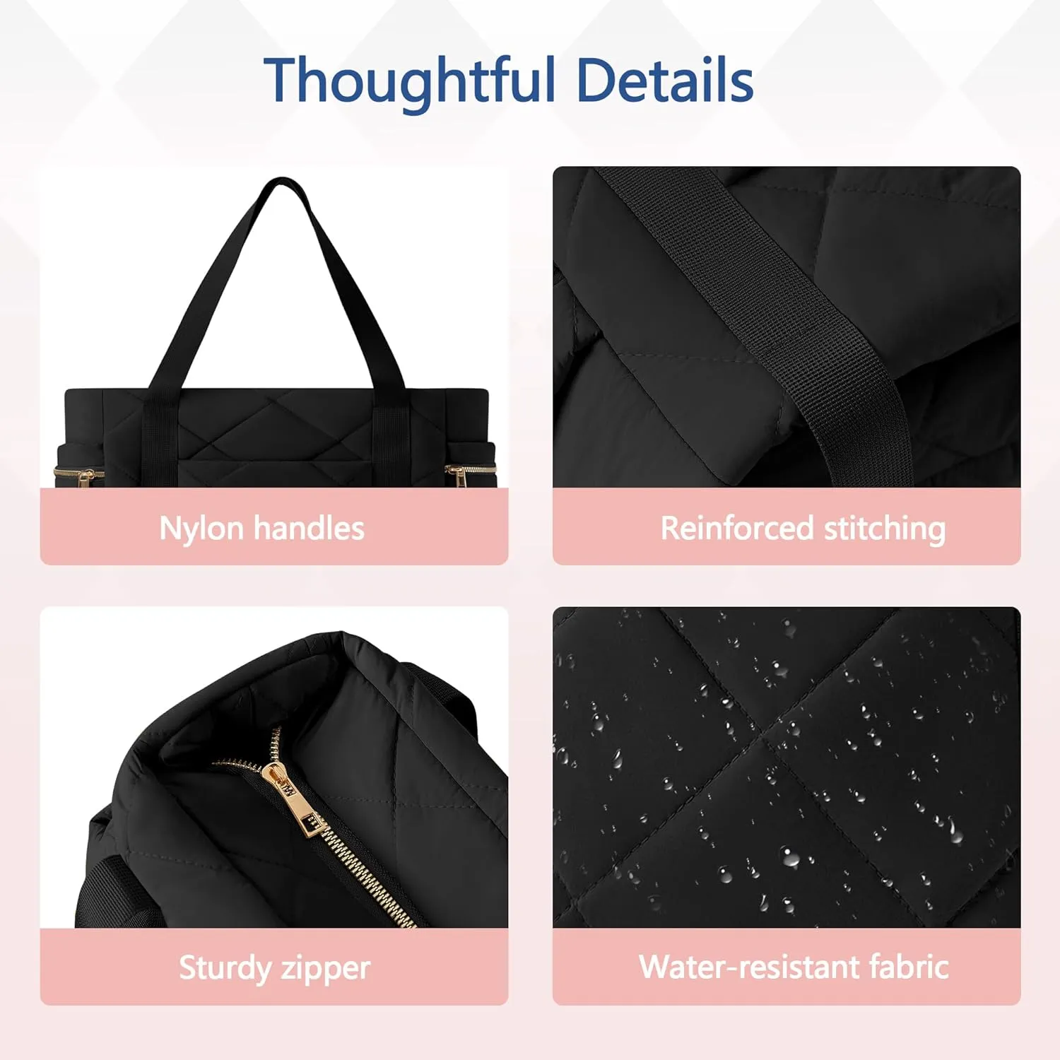 Tote bag for Women Puffer Shoulder Bag with Zipper Travel Quilted Nurse Bag Carry On Laptop Bag for Travel Work